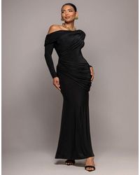 Goddiva - Off Shoulder Gathered Panel Soft Touch Maxi Dress - Lyst