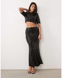 Ruched & Ready - High Waisted Fishtail Sequin Maxi Skirt - Lyst