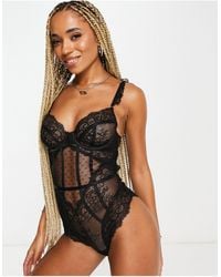 Ann Summers - Sweetheart Lace And Spot Mesh Underwired Bodysuit With Lace Frill Strap Detail - Lyst