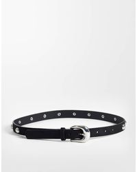 Pieces - Riem Met Leerlook En Zilverkleurige Studs - Lyst