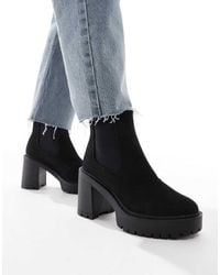 ASOS - Botines Chelsea Negros Con Tacón Y Suela Gruesa Elma De - Lyst