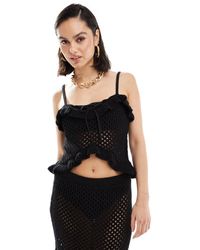ASOS - Knitted Crochet Cami Top With Frill And Tie Detail - Lyst