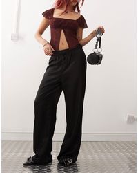 Monki - Wide Leg Drawstring Satin Trousers - Lyst
