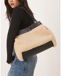 ASOS - Faux Shearling Tote With Contrast Panel - Lyst