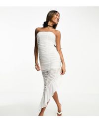 ASOS - Ruched Bandeau Midi Dress With Asymmetric Hem - Lyst