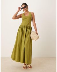 ASOS - Vestito Lungo Ibrido Oliva Tono Su Tono Con Scollo Rotondo - Lyst