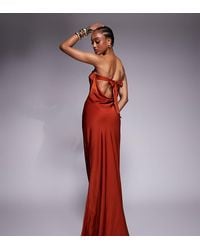 ASOS - Asos Design Tall Satin Trapeze Bandeau Maxi Dress With Bow Back Detail - Lyst