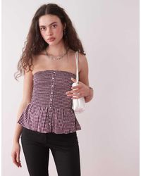 Motel - Top Rojo Vino A Cuadros Vichy Abotonado Con Escote Palabra De Honor Soter De - Lyst