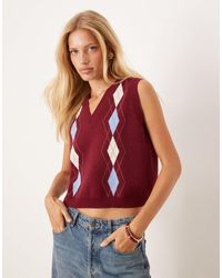ASOS - Fine Knit Button Down Tank With Argyle Pattern - Lyst