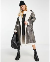 ONLY - Shearling Faux Leather Belted Coat - Lyst