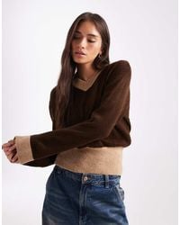 ASOS - Knitted High V Neck Jumper With Contrast Ribs - Lyst