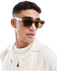 ASOS - – rechteckige sonnenbrille mit matter karamellfarbener fassung und braunen gläsern - Lyst