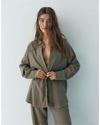 Pull&Bear - Chemise à manches longues en lin mélangé - marron taupe - Lyst
