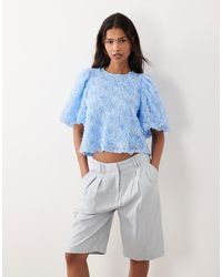 Vila - Floral Jacquard Short Sleeve Top - Lyst