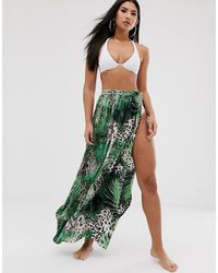 ASOS Paréo long de plage à imprimé animal et palmier - Vert