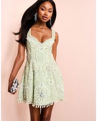 ASOS - Embellished Cotton Sweetheart Caged Mini Dress - Lyst