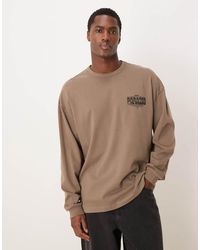 ASOS - Ruimvallend T-Shirt Van Zware Geruwde Stof Met Lange Mouwen En Grafische Tekstprint Op De Borst - Lyst