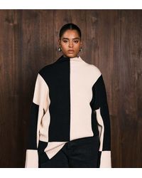 Pretty Lavish Curve - Rib Knit Spliced High Neck Jumper - Lyst