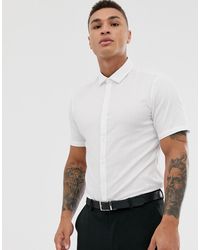 ASOS Wedding Stretch Slim Herringbone Shirt - White