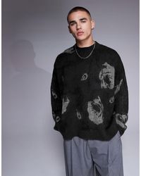 ASOS - Super Oversized Boxy Fit Brushed Knitted Crew Neck Jumper With Floral Pattern - Lyst