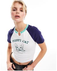 Urban Revivo - T-shirt bianca con scritta "fluffy cat" e intaglio - Lyst