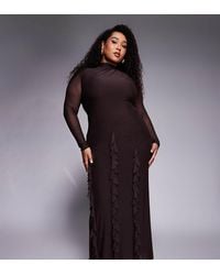 ASOS - Asos Design Curve Mesh Long Sleeve Maxi Dress With Waterfall Ruffle Skirt Detail - Lyst