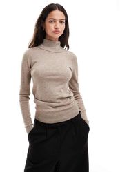 Object - Top Beis Topo De Manga Larga Con Cuello Vuelto De Punto De -Marrón - Lyst