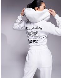 Kaiia - Angel Energy Cherub Back Print Cropped Zip Up Hoodie Co-ord - Lyst