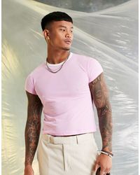 ASOS - T-shirt taglio corto attillata rosa con bordi a contrasto bianchi - Lyst