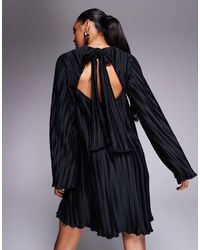 ASOS - Plisse Wide Sleeve Mini Dress With Back Bow Detail - Lyst