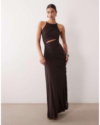 ASOS - Mesh Square Halter Maxi Dress With Asymmetric Ruching - Lyst