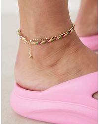 ASOS - Enkelbandje Met Gedraaid Touw En Goudkleurige Ketting - Lyst