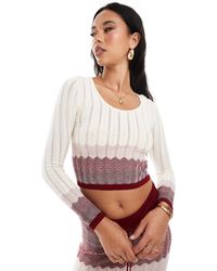 River Island - Top d'ensemble à manches longues en maille à chevrons - foncé - Lyst