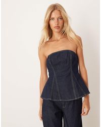 Mango - Top bandeau d'ensemble en denim avec coutures contrastantes - indigo - Lyst
