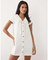 Miss Selfridge - Collared Denim Mini Dress With Tie Detail - Lyst