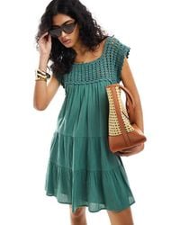 ASOS - Vestito Corto A Balze Svasato Kaki All'Uncinetto - Lyst