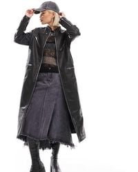 Collusion - Longline Distressed Faux Leather Biker Jacket - Lyst