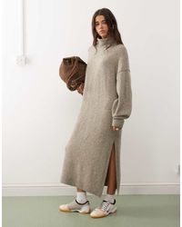 Weekday - Gebreide Maxi Jurk Met Col - Lyst