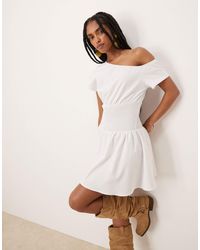 ASOS - Shirred Off Shoulder Flippy Mini Dress With Poplin Skirt - Lyst