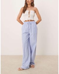 Vila - Pantalon dad large à rayures avec taille haute et ourlets à revers - Lyst