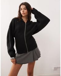 Monki - Knitted Hooded Jumper Double Zip And Cinched Waist Detail - Lyst