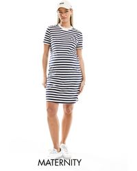 Vero Moda - Vestido corto estilo camiseta a rayas blancas y azul marino - Lyst