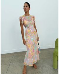 Never Fully Dressed - Petite Frida Mesh Frill Sleeve Maxi Dress - Lyst