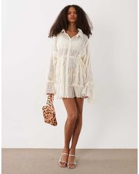 SNDY'S - Shirred Tie Sleeve Cinch Waist Detail Mini Dress - Lyst
