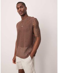 ASOS - Camiseta Marrón De Corte Cuadrado Extragrande Sin Mangas De Croché De - Lyst