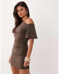 The Frolic - Exclusive Slinky Asymmetric Off Shoulder Ruched Side Mini Dress - Lyst