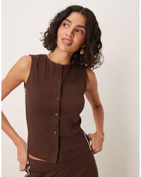 ASOS - Co-ord Crew Neck Button Up Top With Contrast Piping - Lyst