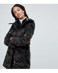 Esprit Hooded Camo Print Coat - Green