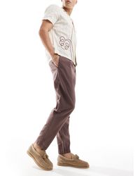 ASOS - Pantalon chino large en lin mélangé avec pinces - marron - Lyst