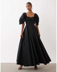 LACE & BEADS - Puff Sleeve Sweetheart Neck Taffeta Gown - Lyst